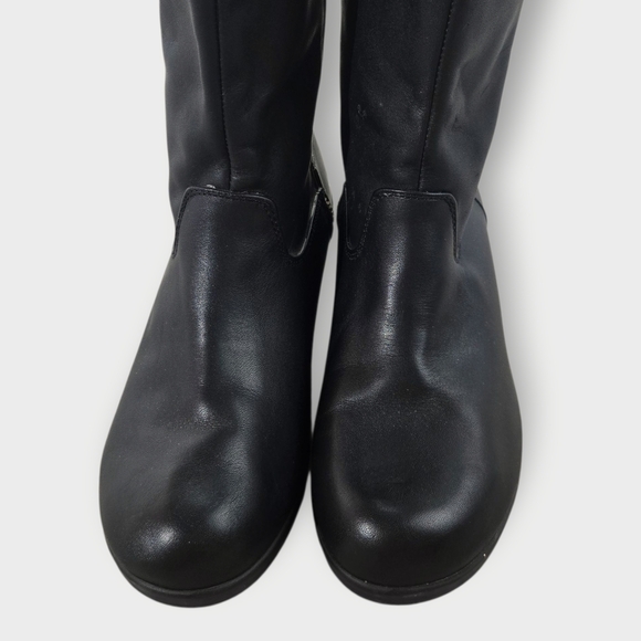 Crocs A-Leigh Women’s Wedge Boots US 7.5 Side Zip Black Leather Tall Boot - Picture 9 of 11